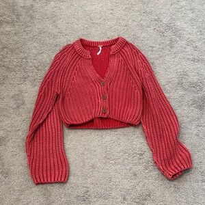 Free People Cherry Red Knit Cardigan